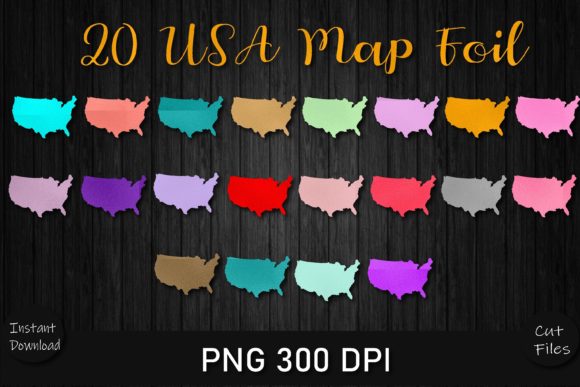 20 USA MAP Foil PNG Bundle for Crafts & Graphics
