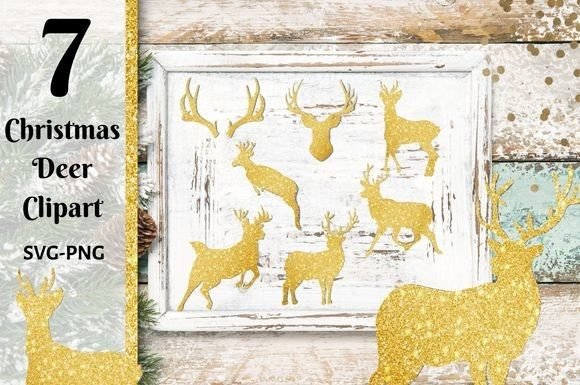 Gold Glitter Deer Graphics: Festive Illustrations for Crafters