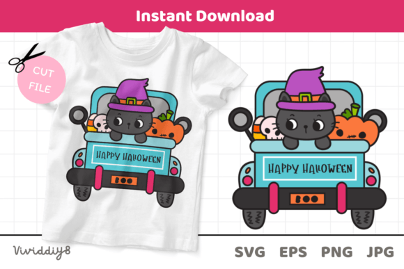 Halloween Car Cat SVG: Kawaii Graphics & Illustrations