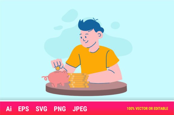 Human Save Money Cartoon: Graphics & Illustrations