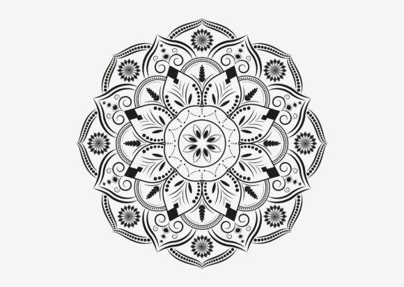 Luxury Black and White Floral Mandala: Graphics & Coloring Pages