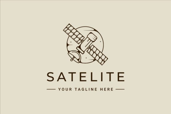 Satellite Space Logo Line Art Vector for Graphics & Logos